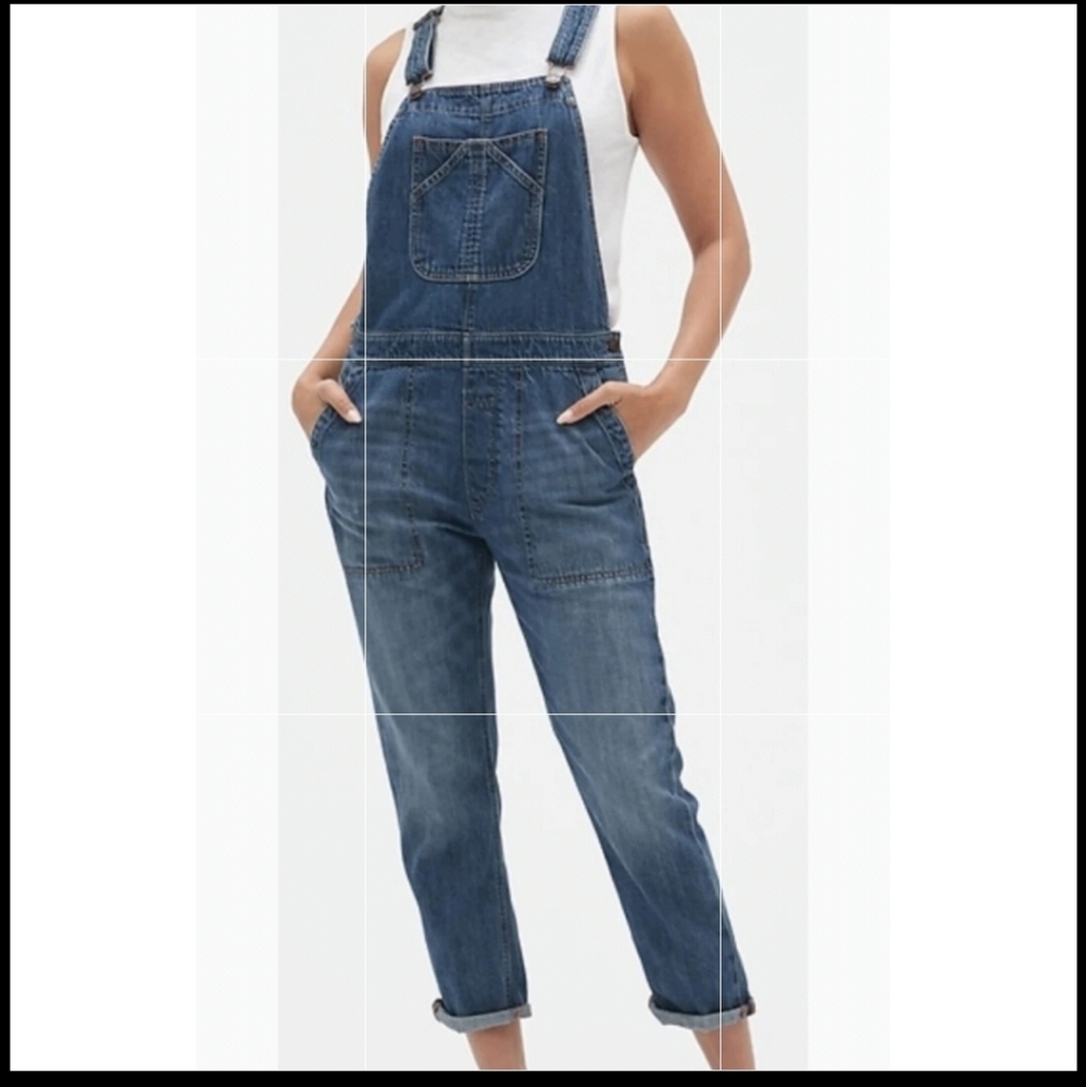 GAP DENIM STRETCH CROP OVERALLS